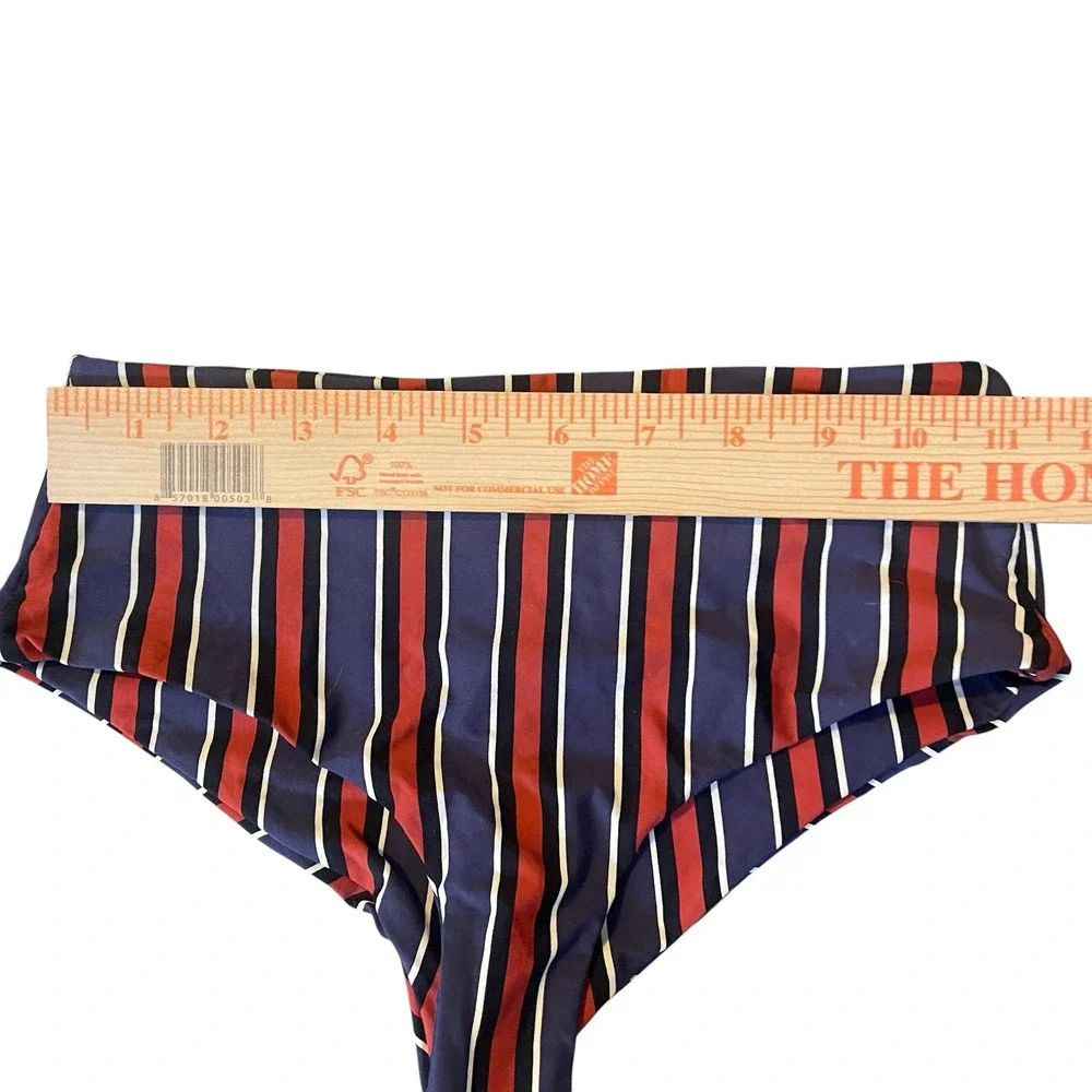 Subdued Women Blue Red Striped High Waisted Bikini‎ Bottom Size S